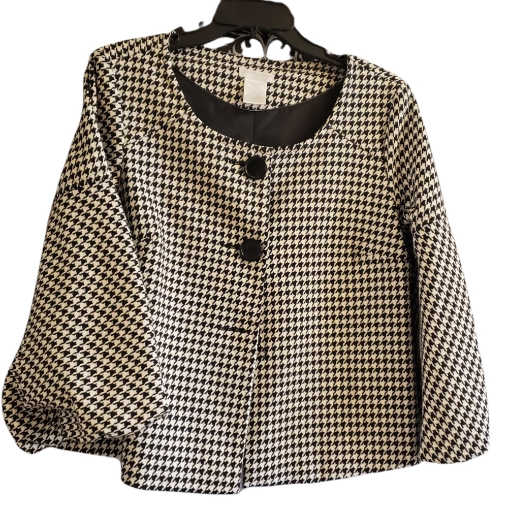 Worthington Vintage Short Black and White Print Long Sleeve Blazer Small